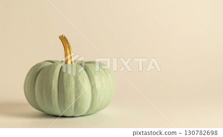 Pastel Mint Green Pumpkin with Gold Leaf Stem. Hallowen Concept. Generated Image Pastel Mint Green Pumpkin with Gold Leaf Stem. Hallowen Concept. Generated Image 130782698