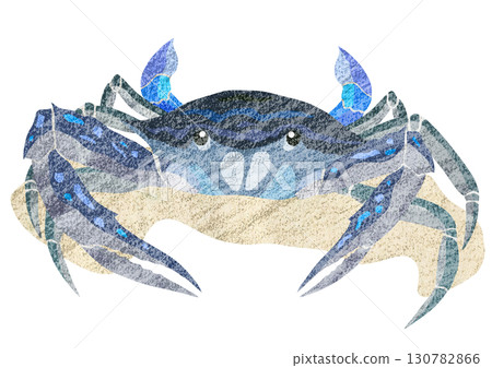 美味的藍蟹紙剪紙和拼貼插圖與背景 130782866