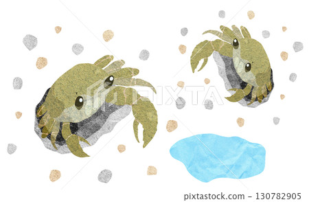 帶背景的可愛螃蟹家族剪影插圖 130782905