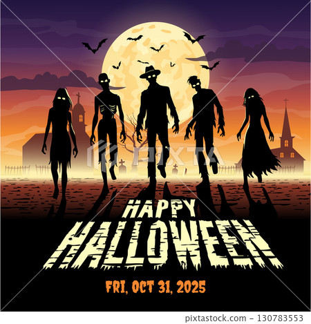 Halloween Horror Scene with Zombies Halloween Horror Scene with Zombies 130783553