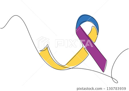 Single continuous line drawing bladder cancer awareness campaign ribbon with rolled ribbon ends. Be more attentive from an early age. Bladder Cancer Awareness Day. One line design vector illustration 130783939