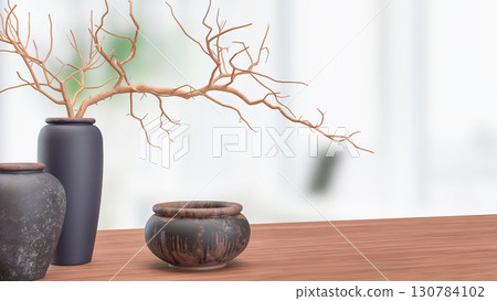 The Black terracotta Decor Japanese style for Background concept 3d Rendering. 130784102