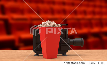 The Black camera and pop corn for cinema or entertainment concept 3d Rendering 130784106