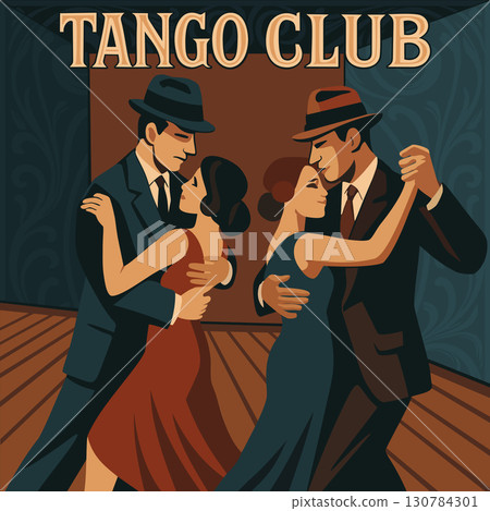 Tango club. Vector retro poster. Danclmg couples 130784301