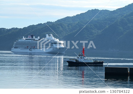 Morning at Miyako Port: Luxury cruise ship Asuka III arrives 130784322