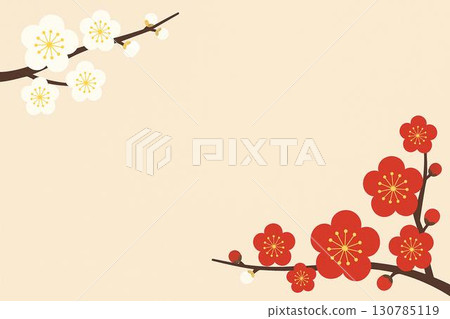 Frame material Red plum blossoms White plum blossoms Vector 130785119