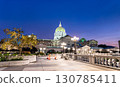 The Pennsylvania State Capitol in Harrisburg, Pennsylvania, USA. This historic Beaux-Arts landmark is illuminated against the sky during the blue hour 130785411