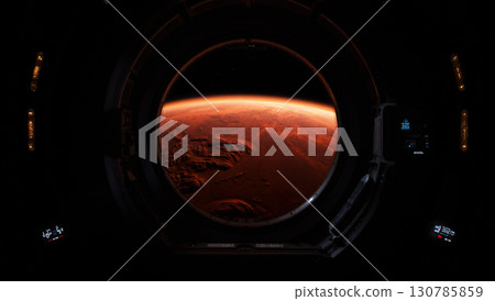 Image of the Martian landscape seen from a spacecraft: AI-generated image 130785859