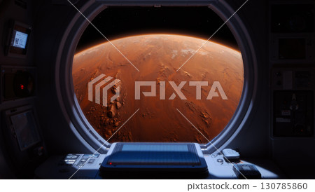 Image of the Martian landscape seen from a spacecraft: AI-generated image 130785860