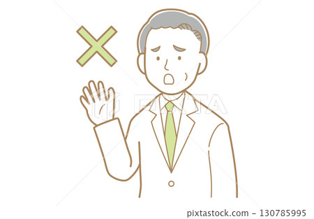 Illustration of a gray-haired man in a white coat refusing 130785995