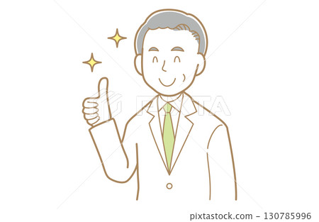 一位身穿白大褂的灰髮男子豎起大拇指的插圖 一位身穿白大褂的灰髮男子豎起大拇指的插圖 130785996