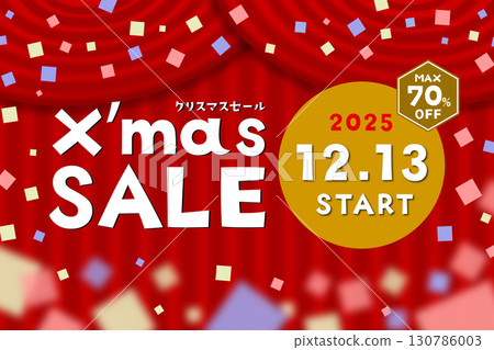 Christmas Sale starts on December 13, 2025. Illustration of up to 70% off. Christmas Sale starts on December 13, 2025. Illustration of up to 70% off. 130786003