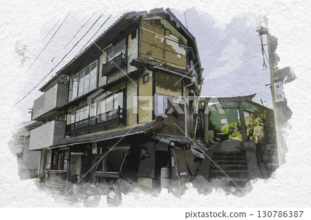 岡山縣倉敷市天馬町玉島街道風景水彩畫 130786387