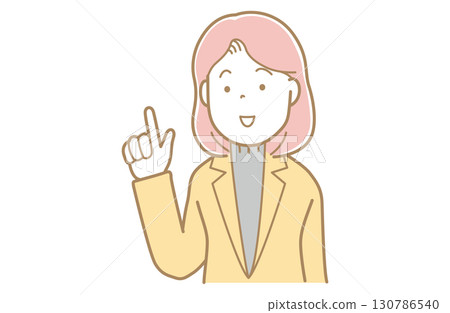 Illustration of a woman with pink hair and an orange suit pointing Illustration of a woman with pink hair and an orange suit pointing 130786540