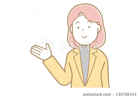 一位穿著西裝、粉紅色頭髮的女士伸出手的插圖 一位穿著西裝、粉紅色頭髮的女士伸出手的插圖 130786541