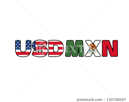 Simple illustration of a dollar and Mexican peso currency pair with a national flag pattern Simple illustration of a dollar and Mexican peso currency pair with a national flag pattern 130786697
