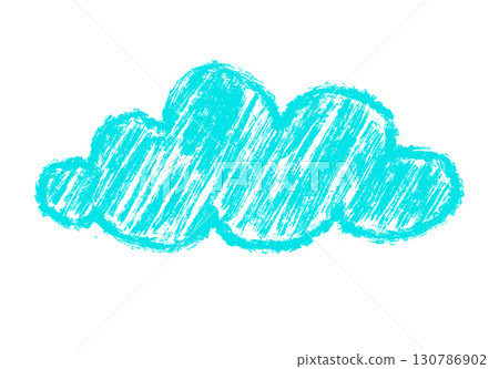 Chalk drawing of a single fluffy cloud. Hand drawn crayon scribble style illustration with soft and light mood. 130786902