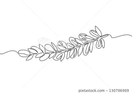 Continuous one line drawing Argania seeds lined up on branches with leaves. Plant preparations that can moisturize the skin. International Day of Argania. Single line draw design vector illustration 130786989