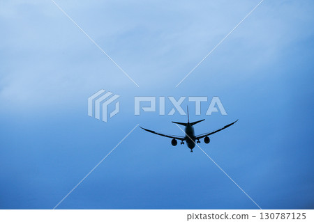 即將降落的飛機後視圖 130787125