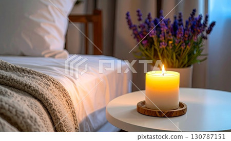 Aroma candles and stylish bedroom interior 130787151