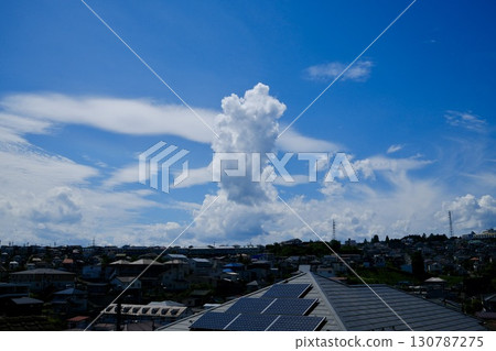 Blue sky seen from a residential area 130787275