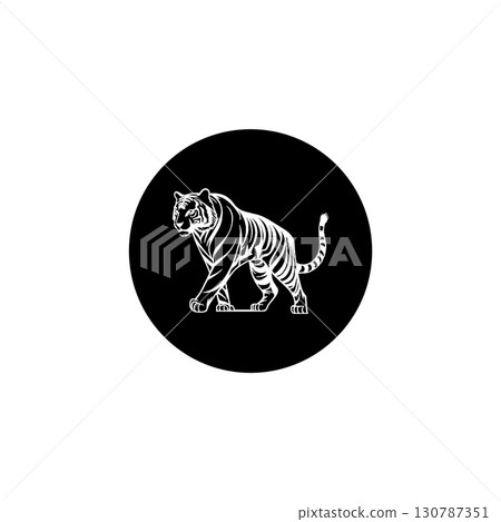 Tree with tiger animal vector silhouette Tree with tiger animal vector silhouette 130787351