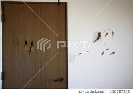 Holes in the wall and door Holes in the wall and door 130787368