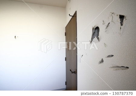 Holes in the wall and door 130787370