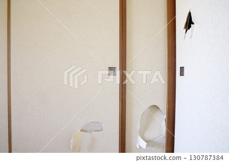 A sliding door with a hole in it 130787384