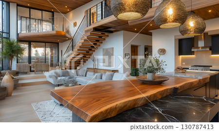 Modern renovated open living room 130787413