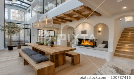 現代裝潢的開放式客廳 130787416