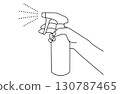 Simple line drawing vector illustration of a hand spraying a spray bottle 130787465