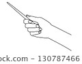 Simple line drawing vector illustration of a hand pointing something with a stick 130787466