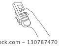 Simple line drawing vector illustration of one hand operating a remote control 130787470