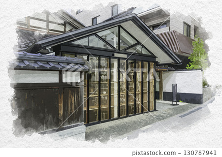 水彩風格的金澤城市景觀，大飯長左衛門窯，石川縣金澤市 130787941