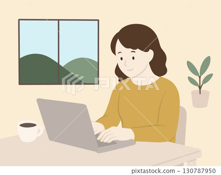 Illustration of a woman using a computer 130787950