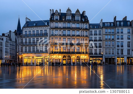 Nantes's Wet Square: Reflections of Light on Historic Buildings 130788011