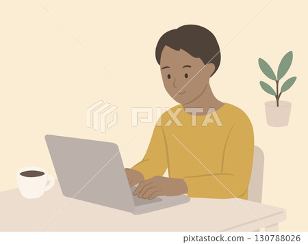 Illustration of a foreign man using a computer Illustration of a foreign man using a computer 130788026