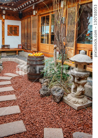 Traditional Courtyard in Bukchon Hanok Village, Seoul, South Korea 130788053