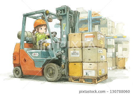 Miyu operates a forklift in a pharmaceutical warehouse 130788060