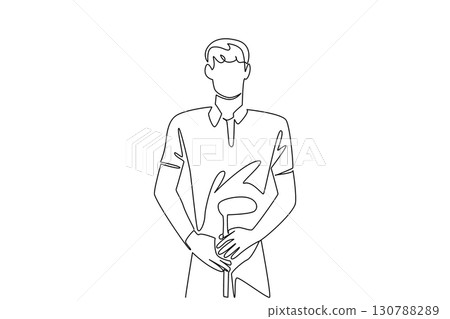 Single continuous line drawing a man wearing gloves holding a golf club. Determined to make a hole in one. Candidate for champion. Competition. National Golf Day. One line design vector illustration 130788289