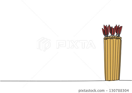 Single continuous line drawing a number of arrows in a rattan wick. Arrow is very ready. Waiting for the target archery pad to be installed. Sport. Archery Day. One line design vector illustration 130788304
