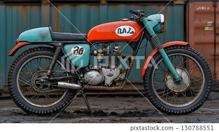 Vintage Motorcycle with Teal and Orange Paint, Number Thirty-Six 130788551