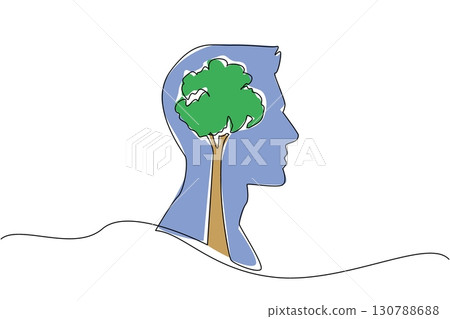 Single continuous line drawing head of man with a large plant inside. The plant genius. Sustainability that is beneficial. Eco. International Day of Plant Health. One line design vector illustration Single continuous line drawing head of man with a large plant inside. The plant genius. Sustainability that is beneficial. Eco. International Day of Plant Health. One line design vector illustration 130788688