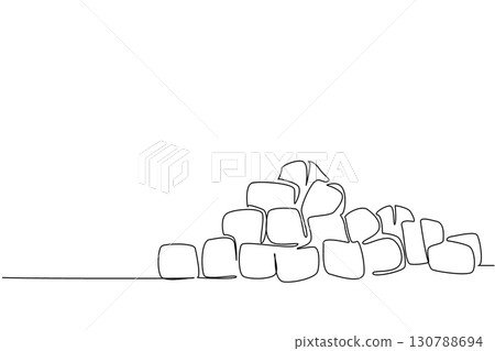 Continuous one line drawing a large pile of croutons. The distinctive texture is a loyal complement to food. Savory. Salty. Delicious. National Crouton Day. Single line draw design vector illustration 130788694