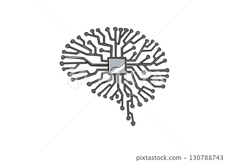 Single continuous line drawing brain shaped circuit board. Artificial intelligence technology. Brains controlled by software. Capable. National Technology Day. One line design vector illustration Single continuous line drawing brain shaped circuit board. Artificial intelligence technology. Brains controlled by software. Capable. National Technology Day. One line design vector illustration 130788743