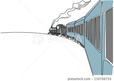 Single one line drawing the train is seen from behind and is visible to the front. The trip captain supervises the carriage. The smoke. National Train Day. Continuous line design graphic illustration Single one line drawing the train is seen from behind and is visible to the front. The trip captain supervises the carriage. The smoke. National Train Day. Continuous line design graphic illustration 130788758