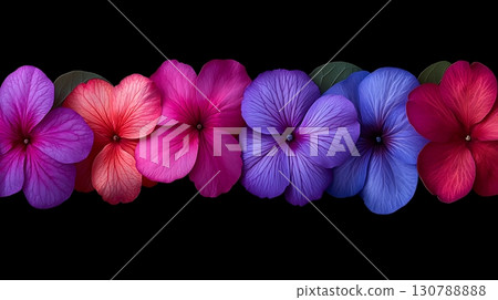 Colorful Floral Arrangement of Vibrant Blossoms Against a Black Background Colorful Floral Arrangement of Vibrant Blossoms Against a Black Background 130788888