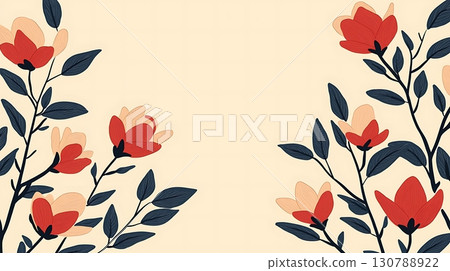 Vibrant Floral Pattern with Red and Cream Flowers on Light Background for Decoration Vibrant Floral Pattern with Red and Cream Flowers on Light Background for Decoration 130788922