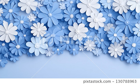Blue and White Paper Flower Arrangement on Soft Blue Background for Creative Projects Blue and White Paper Flower Arrangement on Soft Blue Background for Creative Projects 130788963